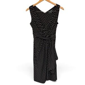 LAUREN Ralph Lauren Polka Dot V Neck Sleeveless Knot Waist Midi Dress Women Sz 6